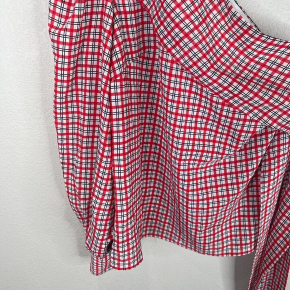 C/Meo Collective Counting All Top Med 6 Red Multi One Shoulder Plaid Tie Waist - Picture 4 of 10